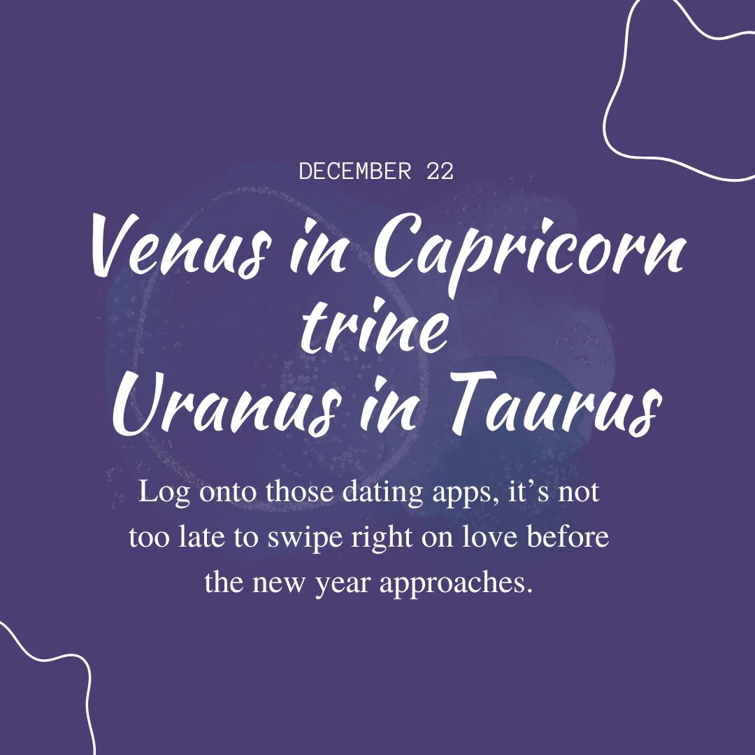Transit of Dec. 22, 2022: Venus in Capricorn trine Uranus in Taurus
