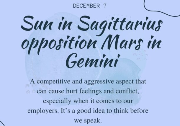 Transit of Dec. 07, 2022: Sun in Sagittarius opposition Mars in Gemini